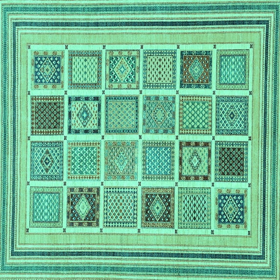 Ahgly Company Indoor Square Abstract Turquoise Blue Modern Area Rugs, 5' Square