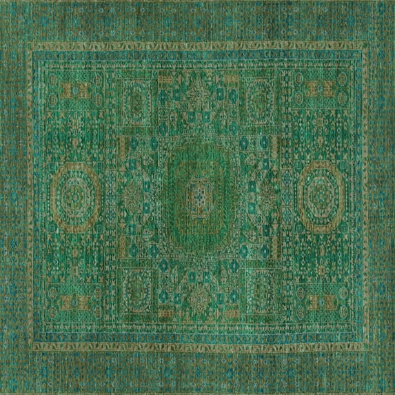 Ahgly Company Indoor Square Abstract Turquoise Blue Modern Area Rugs, 5' Square