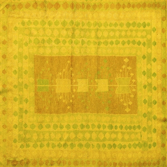 Ahgly Company Indoor Square Abstract Yellow Modern Area Rugs, 4' Square