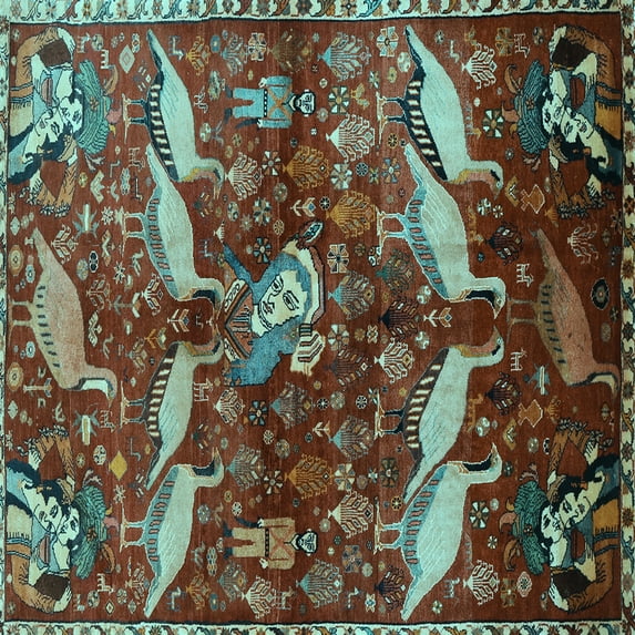 Ahgly Company Indoor Square Animal Light Blue Traditional Area Rugs, 8' Square