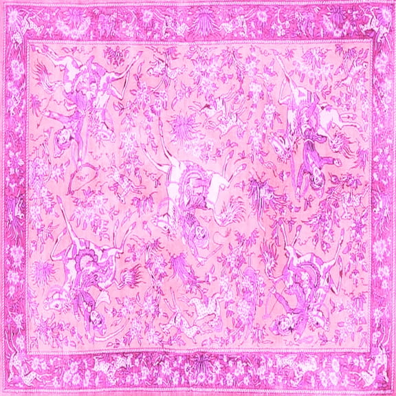 Ahgly Company Indoor Square Animal Pink Traditional Area Rugs, 6' Square