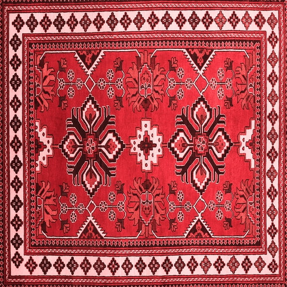 Ahgly Company Indoor Square Geometric Red Traditional Area Rugs, 3' Square
