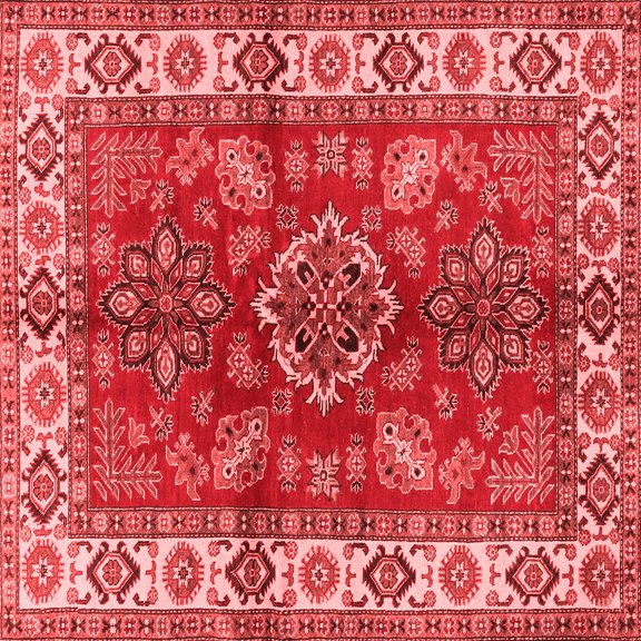 Ahgly Company Indoor Square Geometric Red Traditional Area Rugs, 3' Square