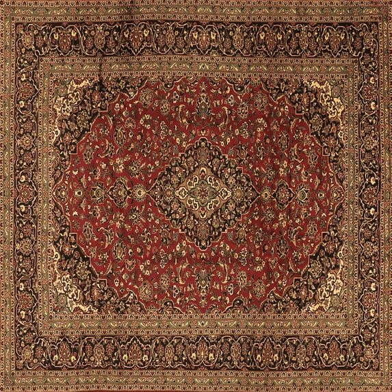 Ahgly Company Indoor Square Medallion Brown Traditional Area Rugs, 4' Square