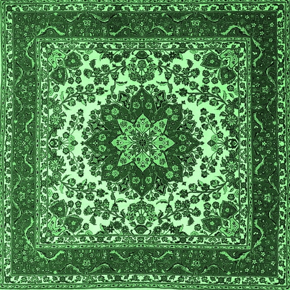 Ahgly Company Indoor Square Medallion Emerald Green Traditional Area Rugs, 4' Square