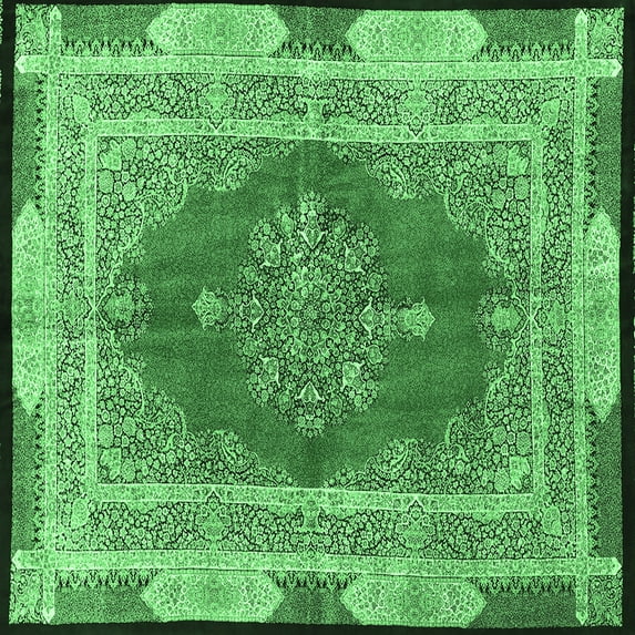Ahgly Company Indoor Square Medallion Emerald Green Traditional Area Rugs, 5' Square