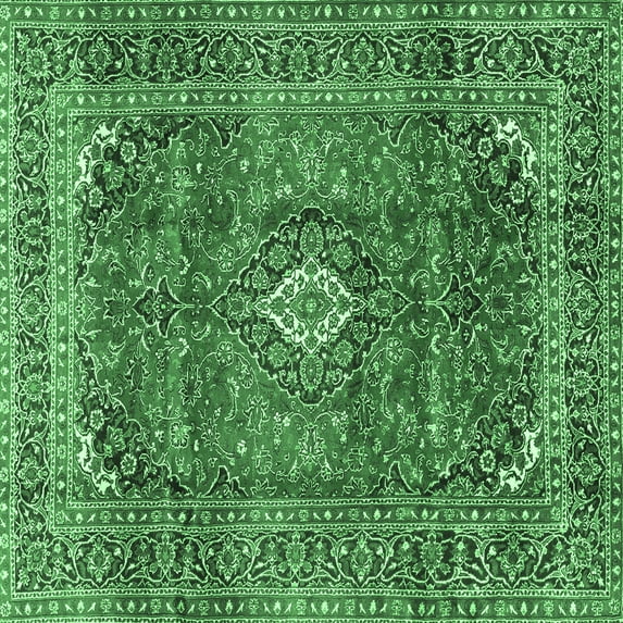 Ahgly Company Indoor Square Medallion Emerald Green Traditional Area Rugs, 6' Square