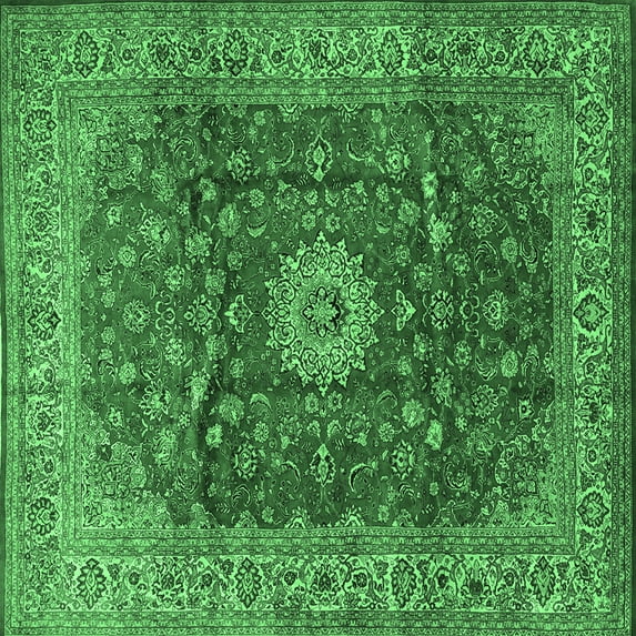 Ahgly Company Indoor Square Medallion Emerald Green Traditional Area Rugs, 7' Square