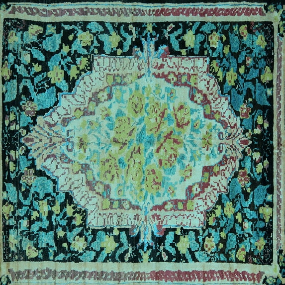Ahgly Company Indoor Square Medallion Light Blue French Area Rugs, 8' Square