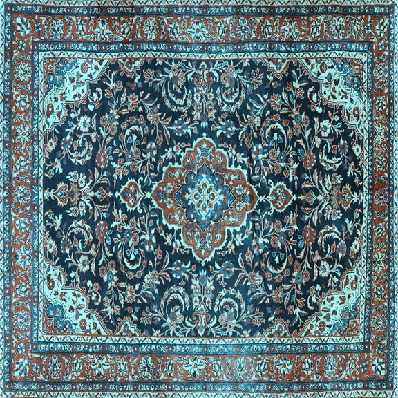 Ahgly Company Indoor Square Medallion Light Blue Traditional Area Rugs, 3' Square
