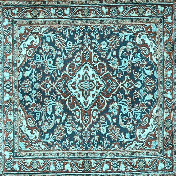 Ahgly Company Indoor Square Medallion Light Blue Traditional Area Rugs, 6' Square