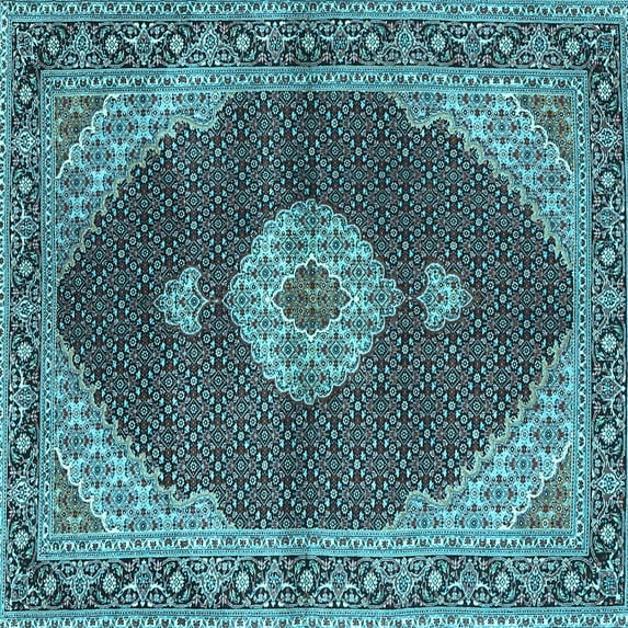 Ahgly Company Indoor Square Medallion Light Blue Traditional Area Rugs, 7' Square