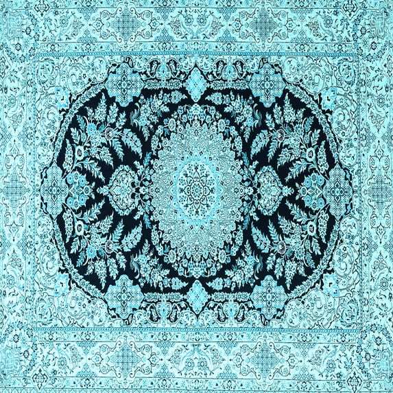 Ahgly Company Indoor Square Medallion Light Blue Traditional Area Rugs, 8' Square