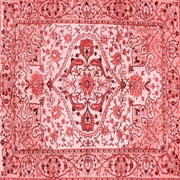 Ahgly Company Indoor Square Medallion Red Traditional Area Rugs, 3' Square