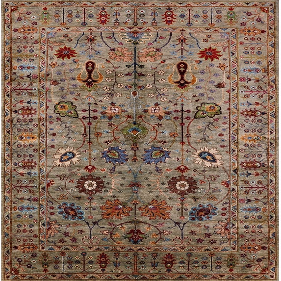Ahgly Company Indoor Square Mid-Century Modern Bullet Shell Brown Area Rugs, 4' Square