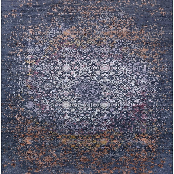 Ahgly Company Indoor Square Mid-Century Modern Dark Slate Blue Area Rugs, 7' Square