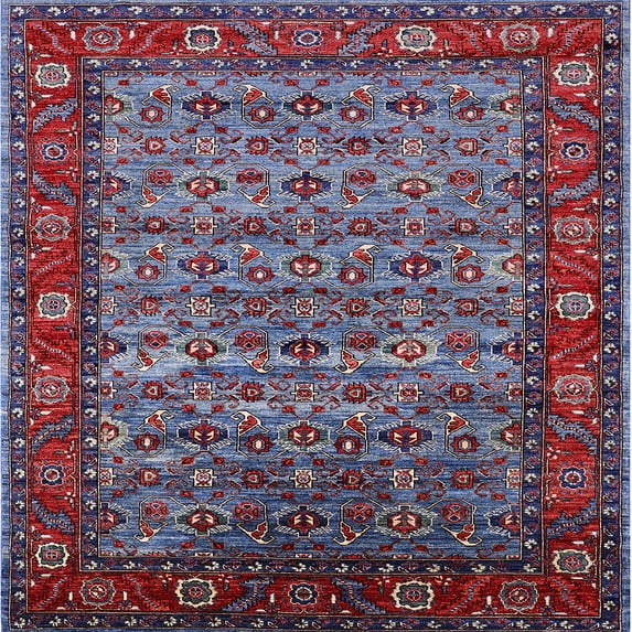 Ahgly Company Indoor Square Mid-Century Modern Light Purple Blue Area Rugs, 4' Square