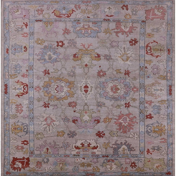 Ahgly Company Indoor Square Mid-Century Modern Mauve Taupe Purple Oriental Area Rugs, 3' Square