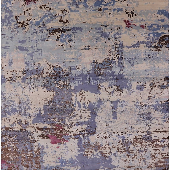 Ahgly Company Indoor Square Mid-Century Modern Silver Pink Pink Area Rugs, 6' Square