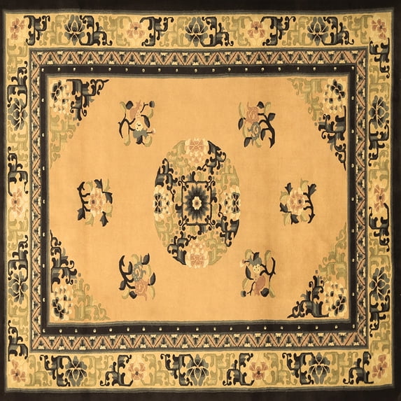 Ahgly Company Indoor Square Oriental Brown Asian Inspired Area Rugs, 5' Square