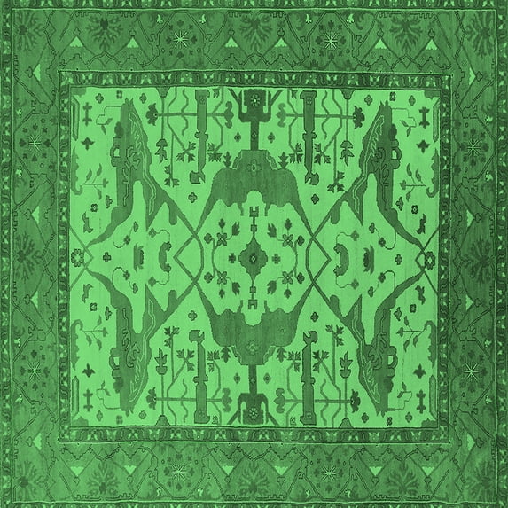 Ahgly Company Indoor Square Oriental Emerald Green Industrial Area Rugs, 4' Square