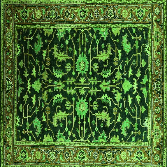 Ahgly Company Indoor Square Oriental Green Industrial Area Rugs, 6' Square