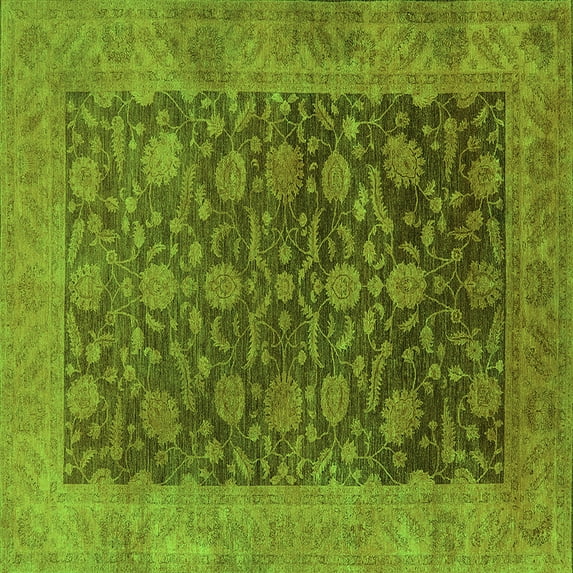 Ahgly Company Indoor Square Oriental Green Industrial Area Rugs, 7' Square