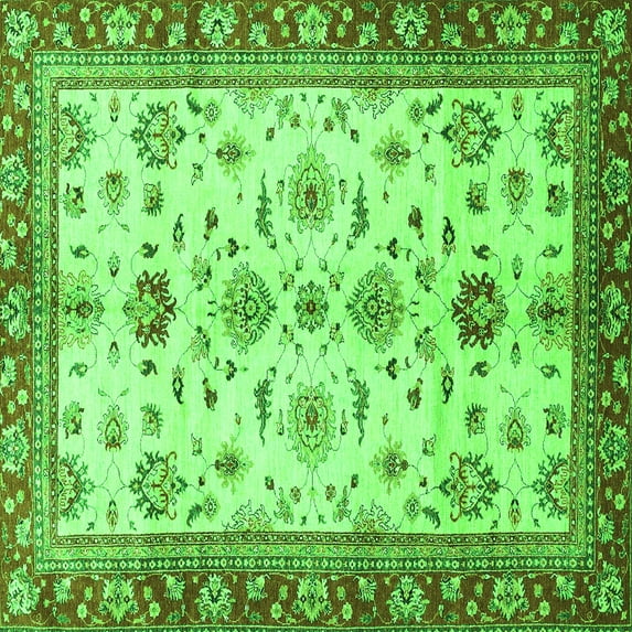 Ahgly Company Indoor Square Oriental Green Traditional Area Rugs, 3' Square