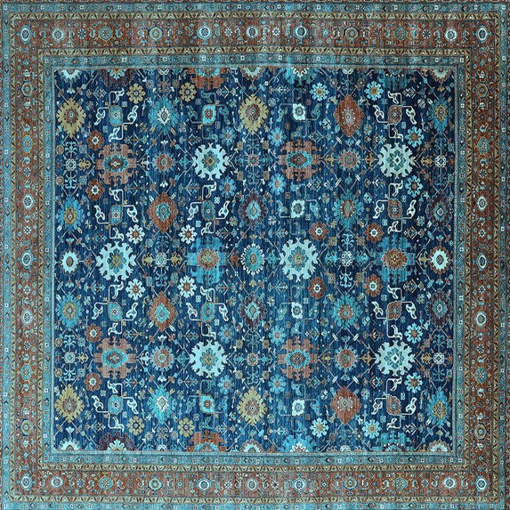 Ahgly Company Indoor Square Oriental Light Blue Industrial Area Rugs, 5' Square
