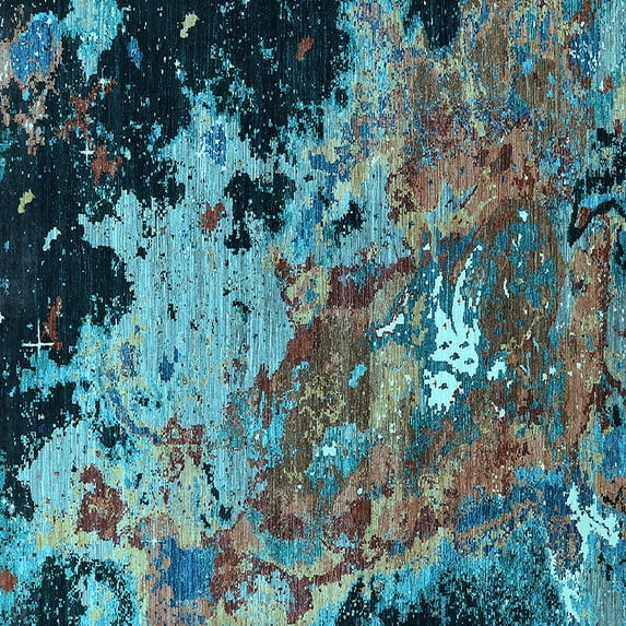 Ahgly Company Indoor Square Oriental Light Blue Industrial Area Rugs, 6' Square