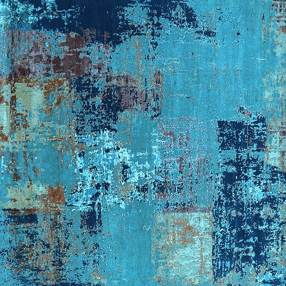 Ahgly Company Indoor Square Oriental Light Blue Industrial Area Rugs, 7' Square