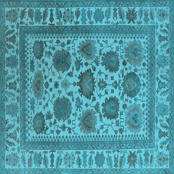 Ahgly Company Indoor Square Oriental Light Blue Traditional Area Rugs, 4' Square