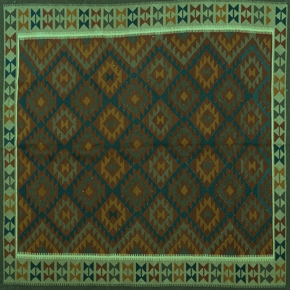 Ahgly Company Indoor Square Oriental Turquoise Blue Traditional Area Rugs, 3' Square