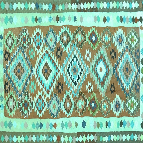 Ahgly Company Indoor Square Oriental Turquoise Blue Traditional Area Rugs, 4' Square