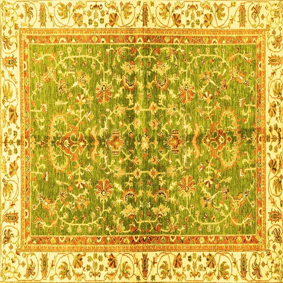 Ahgly Company Indoor Square Oriental Yellow Traditional Area Rugs, 3' Square