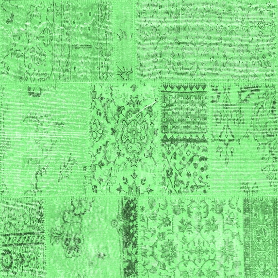Ahgly Company Indoor Square Patchwork Emerald Green Transitional Area Rugs, 6' Square