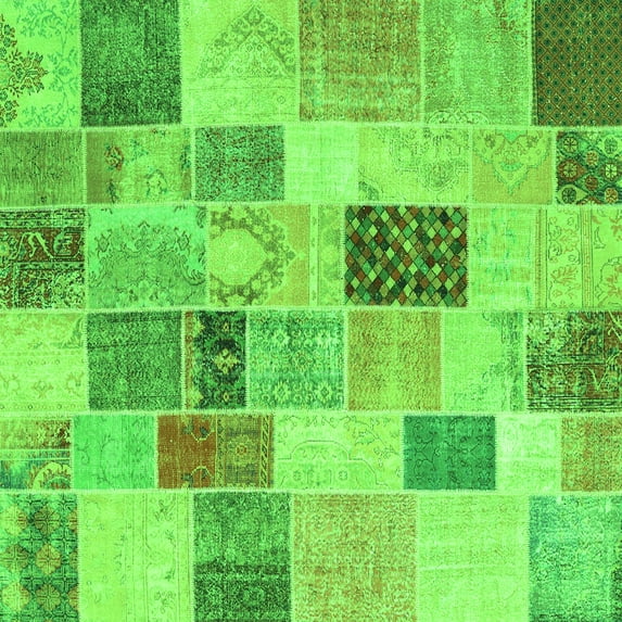 Ahgly Company Indoor Square Patchwork Green Transitional Area Rugs, 3' Square