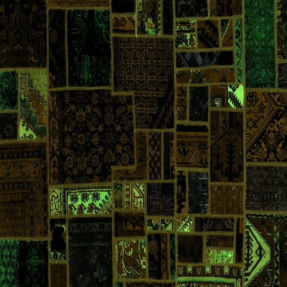 Ahgly Company Indoor Square Patchwork Green Transitional Area Rugs, 7' Square