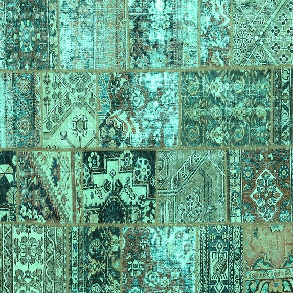 Ahgly Company Indoor Square Patchwork Turquoise Blue Transitional Area Rugs, 6' Square