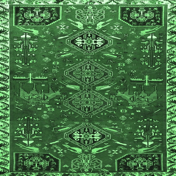 Ahgly Company Indoor Square Persian Emerald Green Traditional Area Rugs, 5' Square