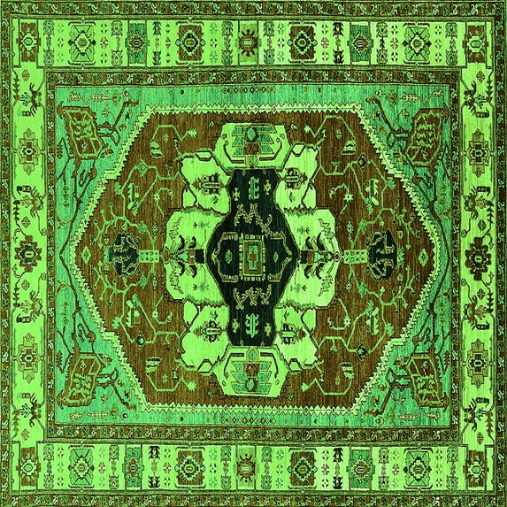 Ahgly Company Indoor Square Persian Green Traditional Area Rugs, 4' Square
