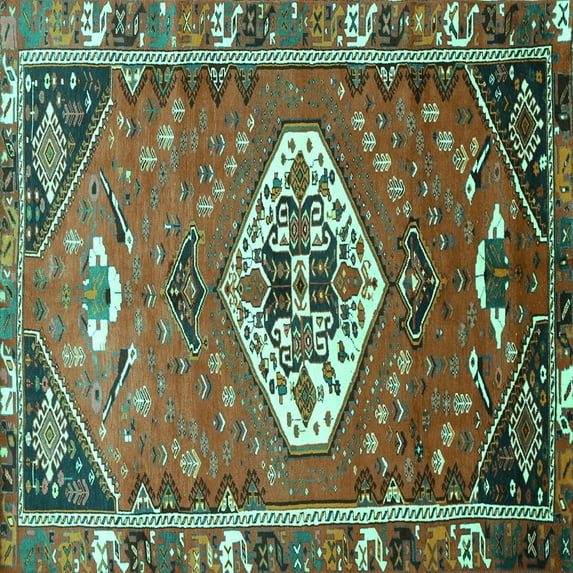 Ahgly Company Indoor Square Persian Turquoise Blue Traditional Area Rugs, 4' Square