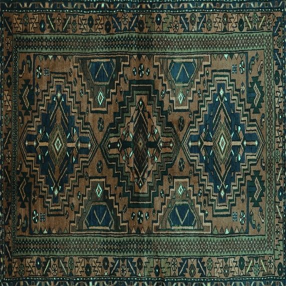 Ahgly Company Indoor Square Persian Turquoise Blue Traditional Area Rugs, 5' Square