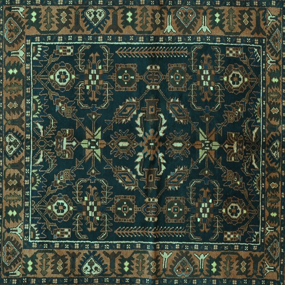 Ahgly Company Indoor Square Persian Turquoise Blue Traditional Area Rugs, 7' Square