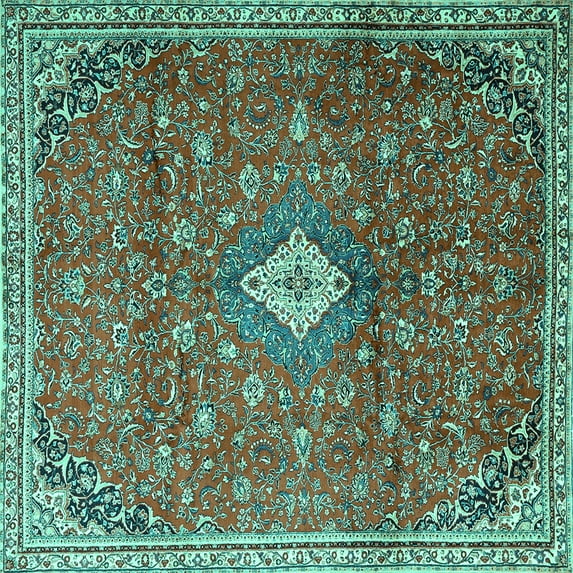 Ahgly Company Indoor Square Persian Turquoise Blue Traditional Area Rugs, 7' Square