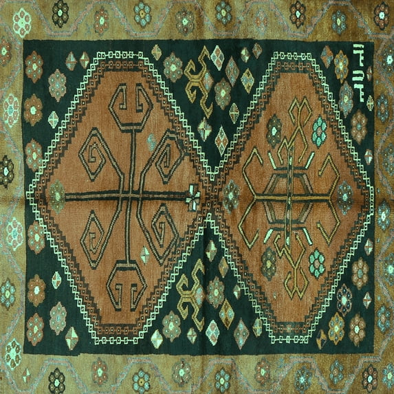 Ahgly Company Indoor Square Persian Turquoise Blue Traditional Area Rugs, 8' Square