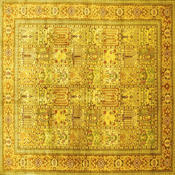 Ahgly Company Indoor Square Persian Yellow Traditional Area Rugs, 4' Square