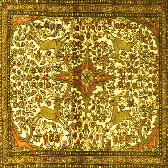 Ahgly Company Indoor Square Persian Yellow Traditional Area Rugs, 5' Square