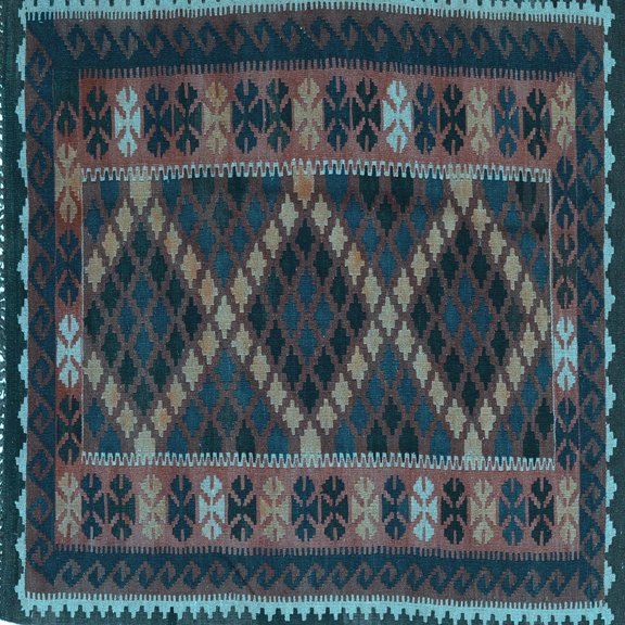 Ahgly Company Indoor Square Southwestern Light Blue Country Area Rugs, 3' Square