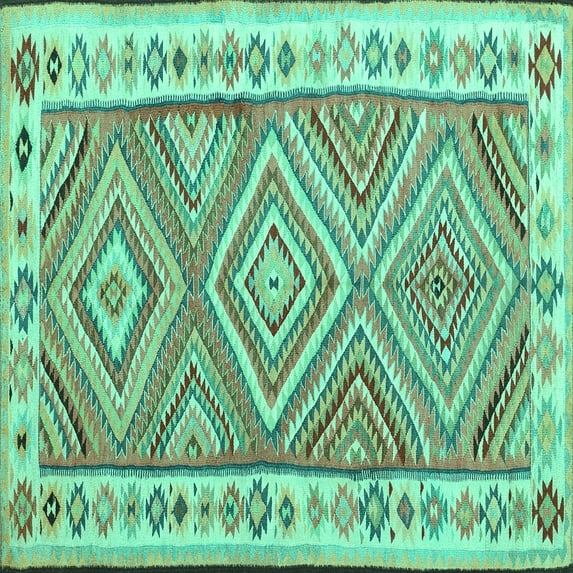 Ahgly Company Indoor Square Southwestern Turquoise Blue Country Area Rugs, 3' Square
